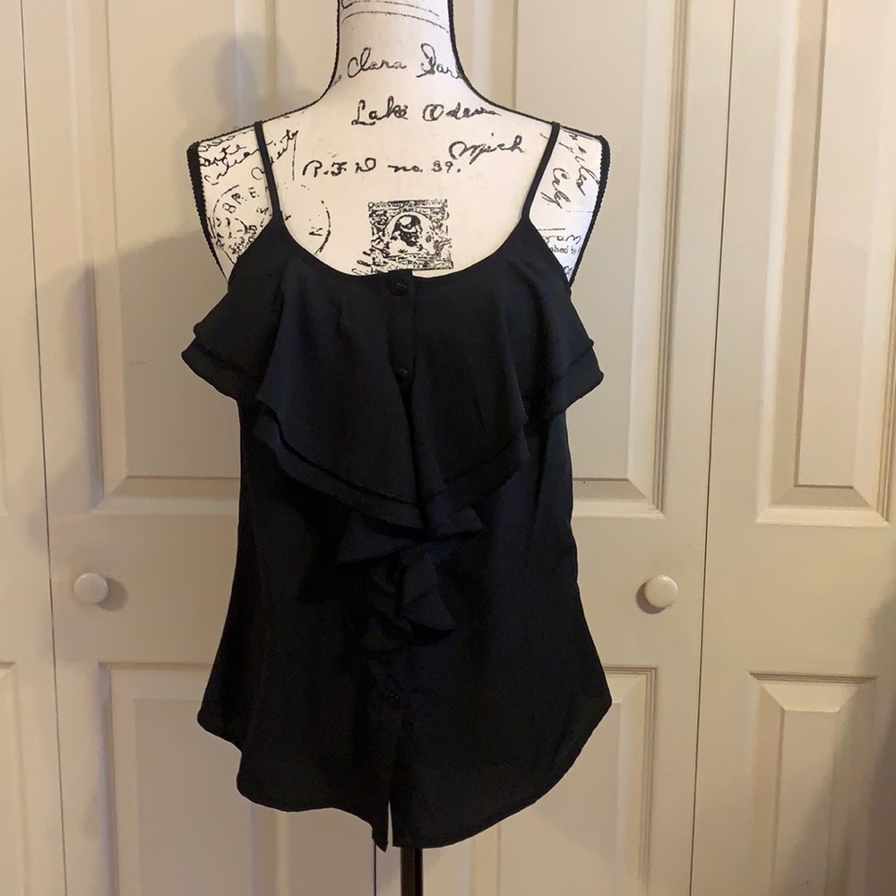 Ladies black ruffled camisole tank
